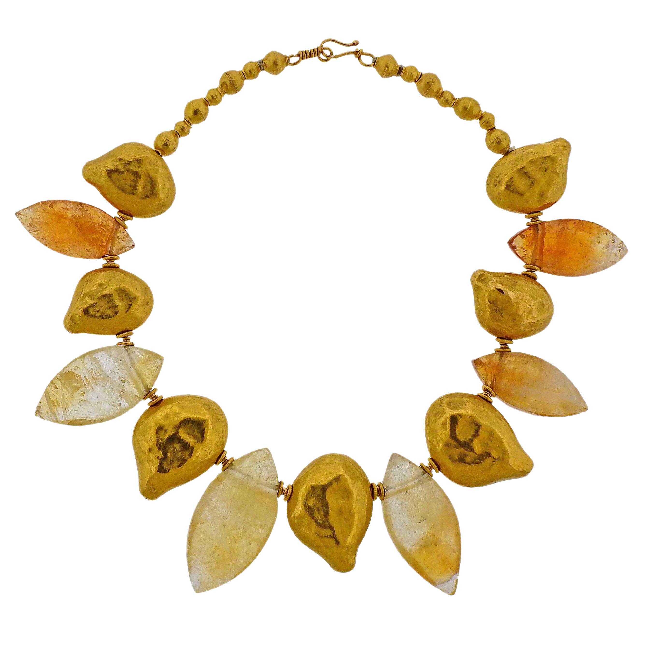 Gold Amber Necklace For Sale
