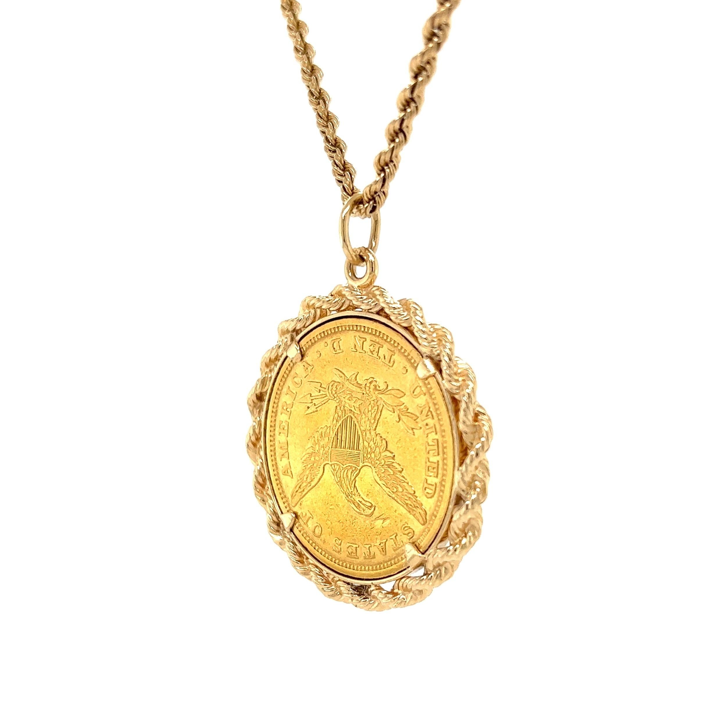 Contemporary Gold American Liberty Head Ten Dollar Coin Necklace Estate Fine Jewelry