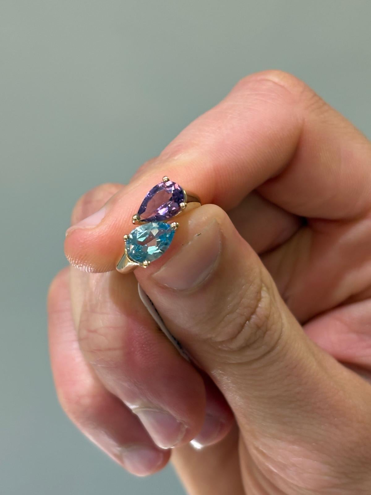 da uomo o donna Anello in oro, ametista e topazio blu in vendita