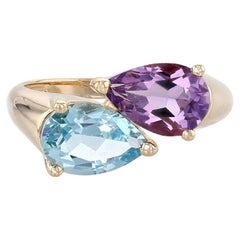 Gold, Amethyst, and Blue Topaz Ring