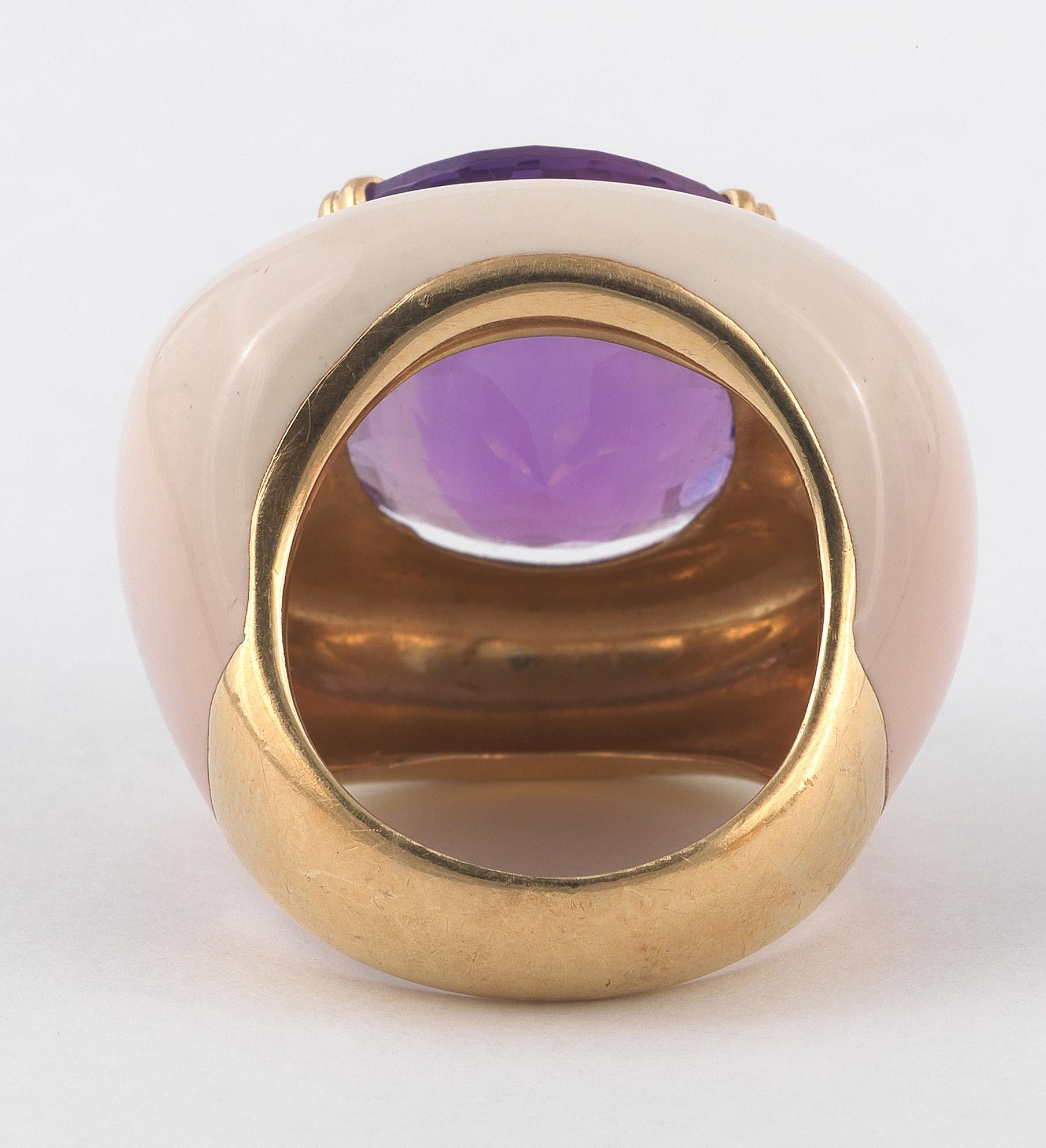 Retro Gold Amethyst and Onyx Ring