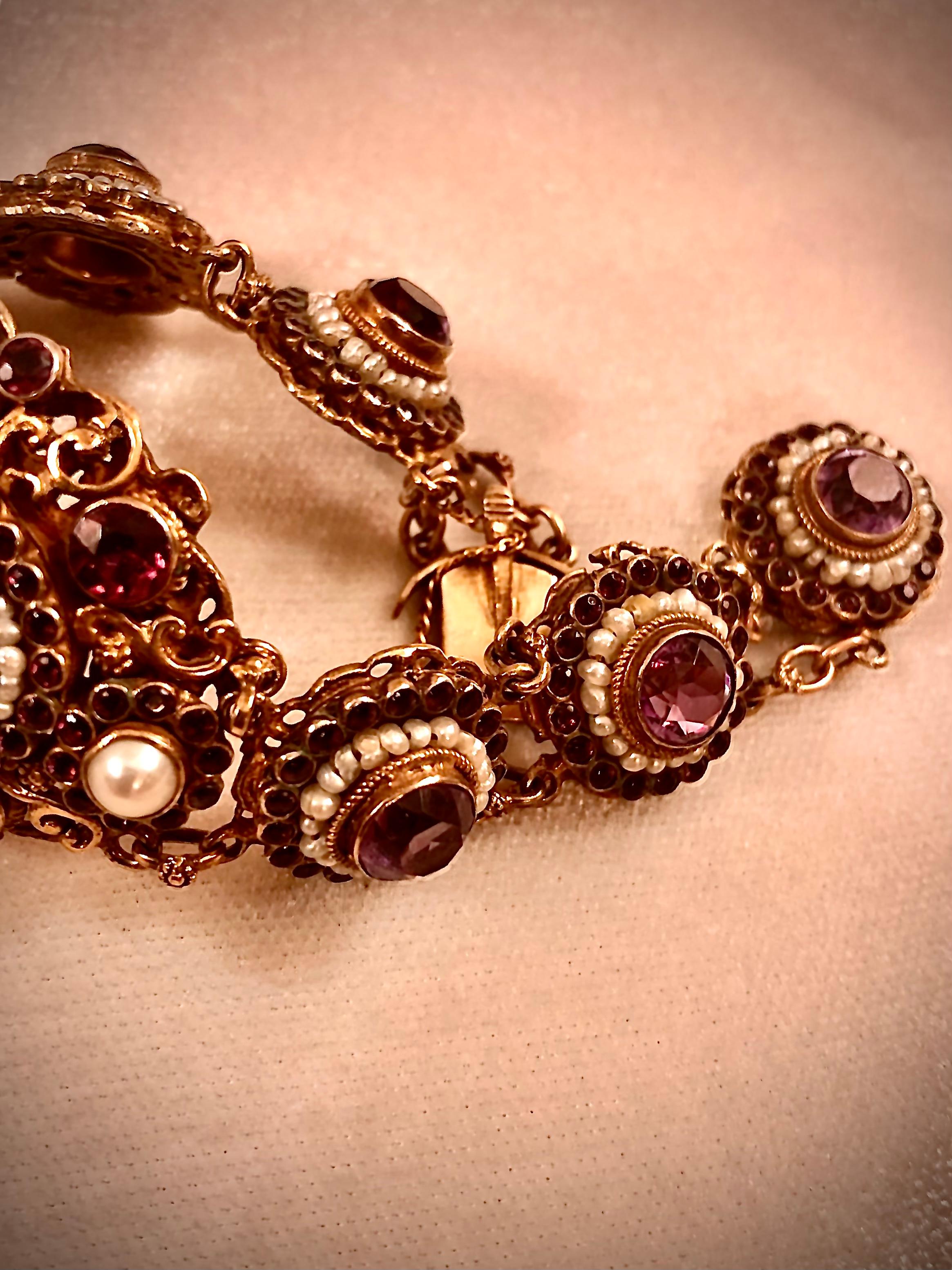 Bead Gold, amethyst and seed pearl Austro Hungarian bracelet For Sale