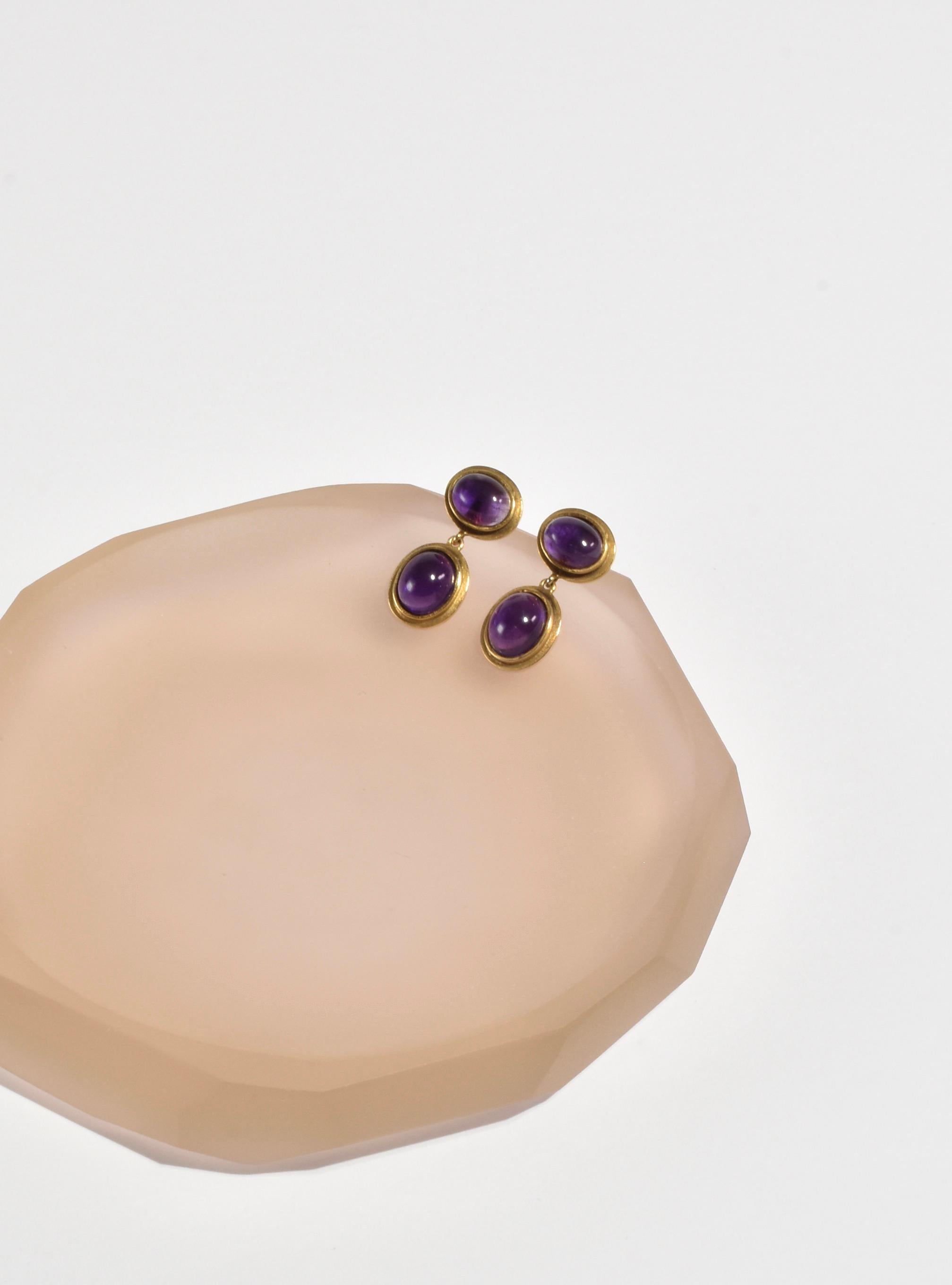 Cabochon Gold Amethyst Dome Earrings