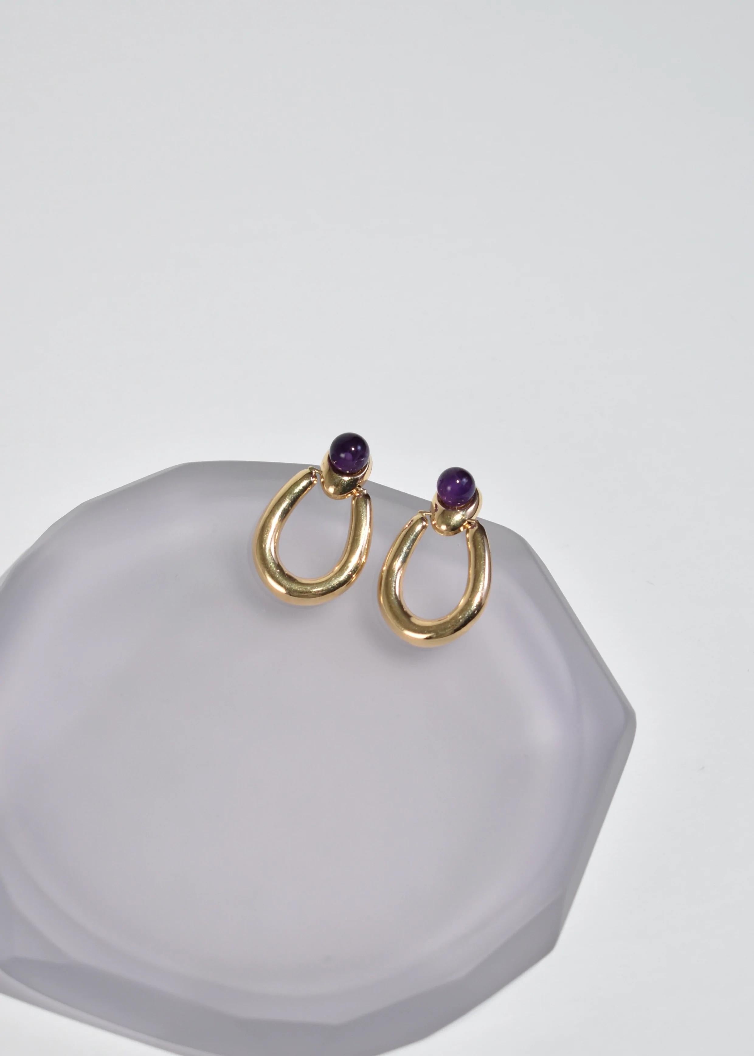 Cabochon Gold Amethyst Earrings For Sale