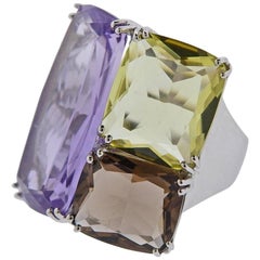 Gold Amethyst Lemon Citrine Quartz Cocktail Ring