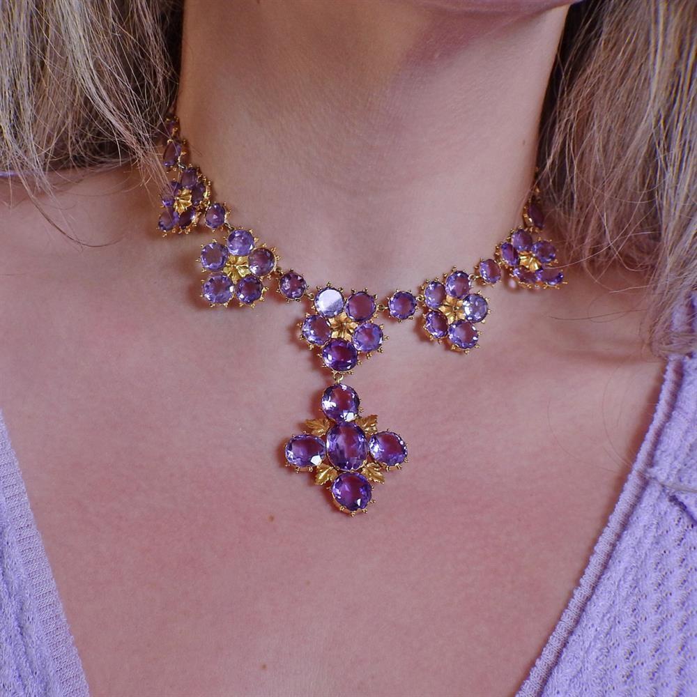 Women's Gold Amethyst Necklace For Sale
