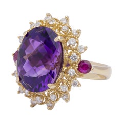 Gold, Amethyst, Ruby & Diamond Cocktail Ring