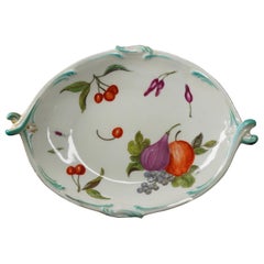 Gold Anchor Chelsea Rococo Shape Dish, Painted with Fruit and Bug, circa 1765