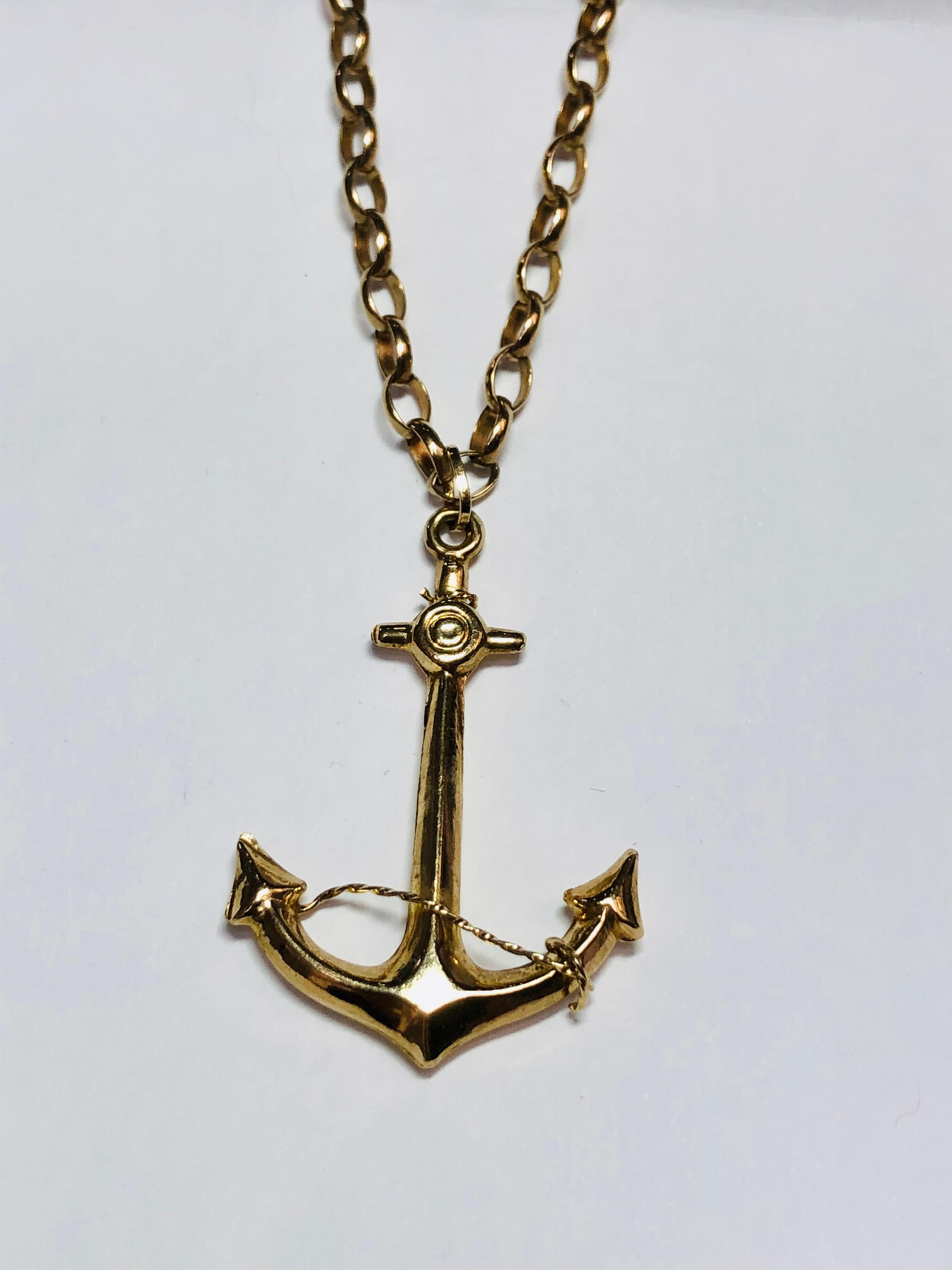 mens gold chain with anchor pendant