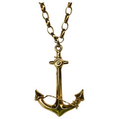 Gold Anchor Pendant and Belcher Chain, 9 Karat Gold, Made in England
