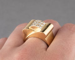 Gold and 1 Carat Diamonds French Tank Ring