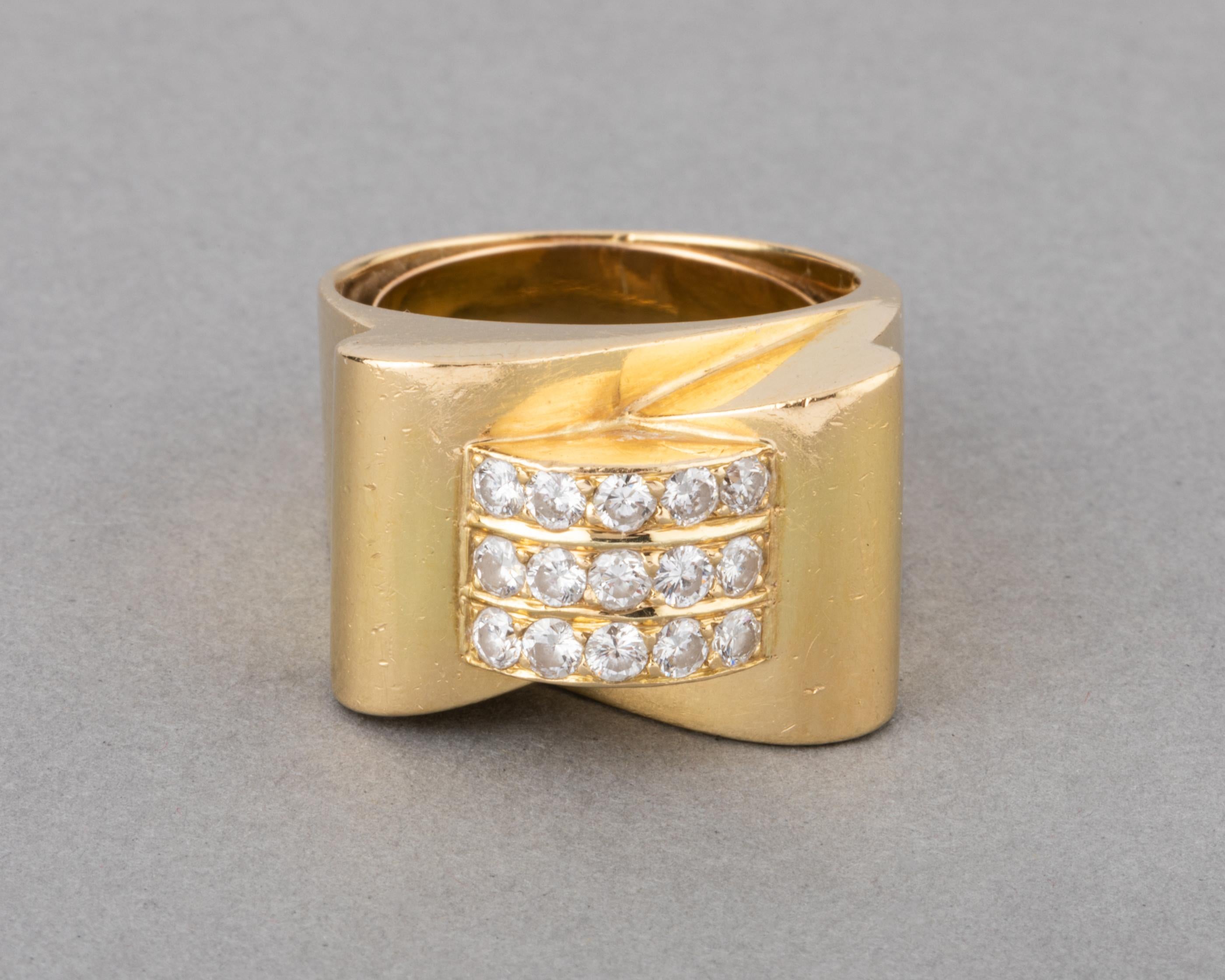 Gold and 1 Carat Diamonds French Tank Ring In Good Condition In Saint-Ouen, FR