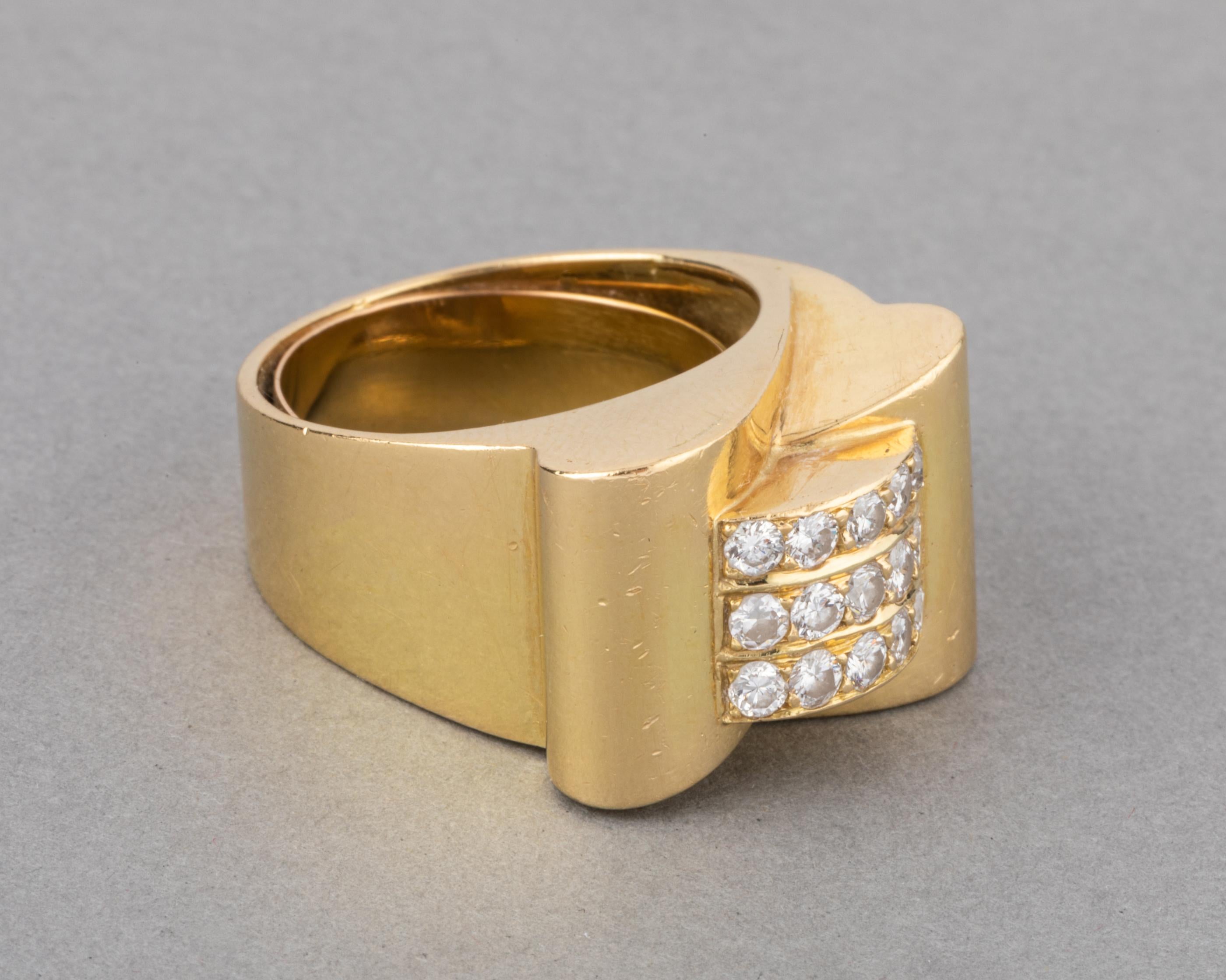 Women's Gold and 1 Carat Diamonds French Tank Ring
