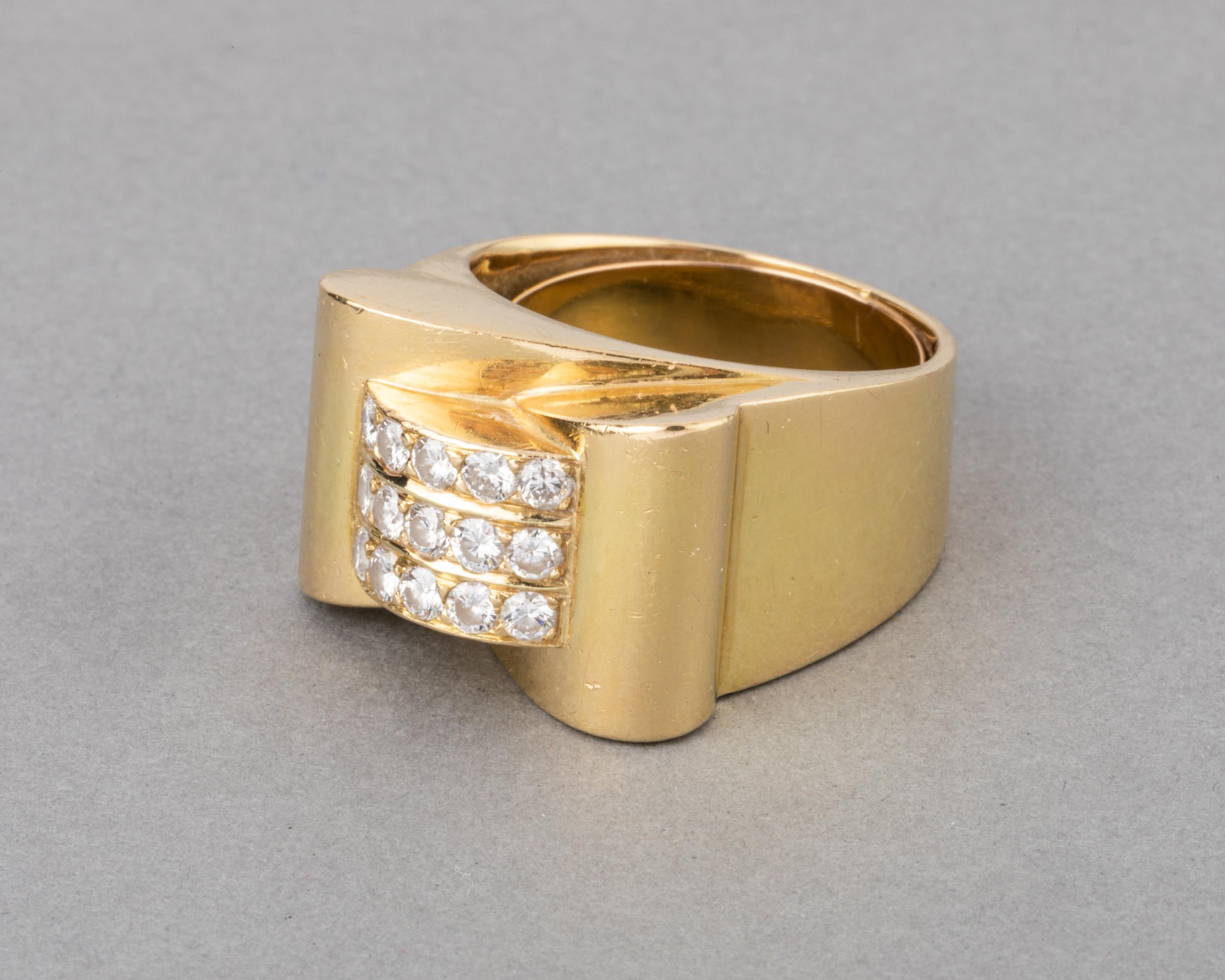 Gold and 1 Carat Diamonds French Tank Ring 2