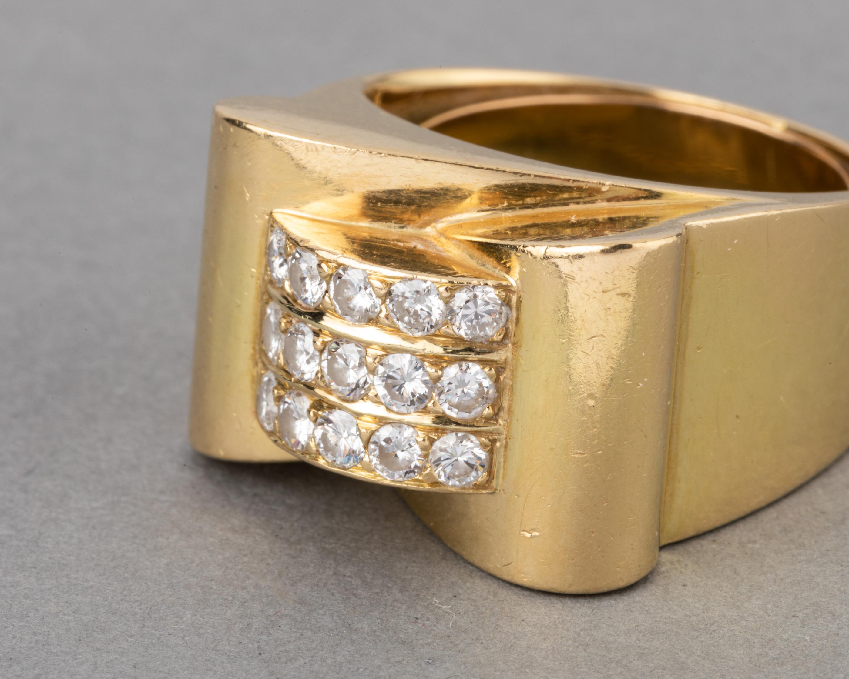 Gold and 1 Carat Diamonds French Tank Ring 3