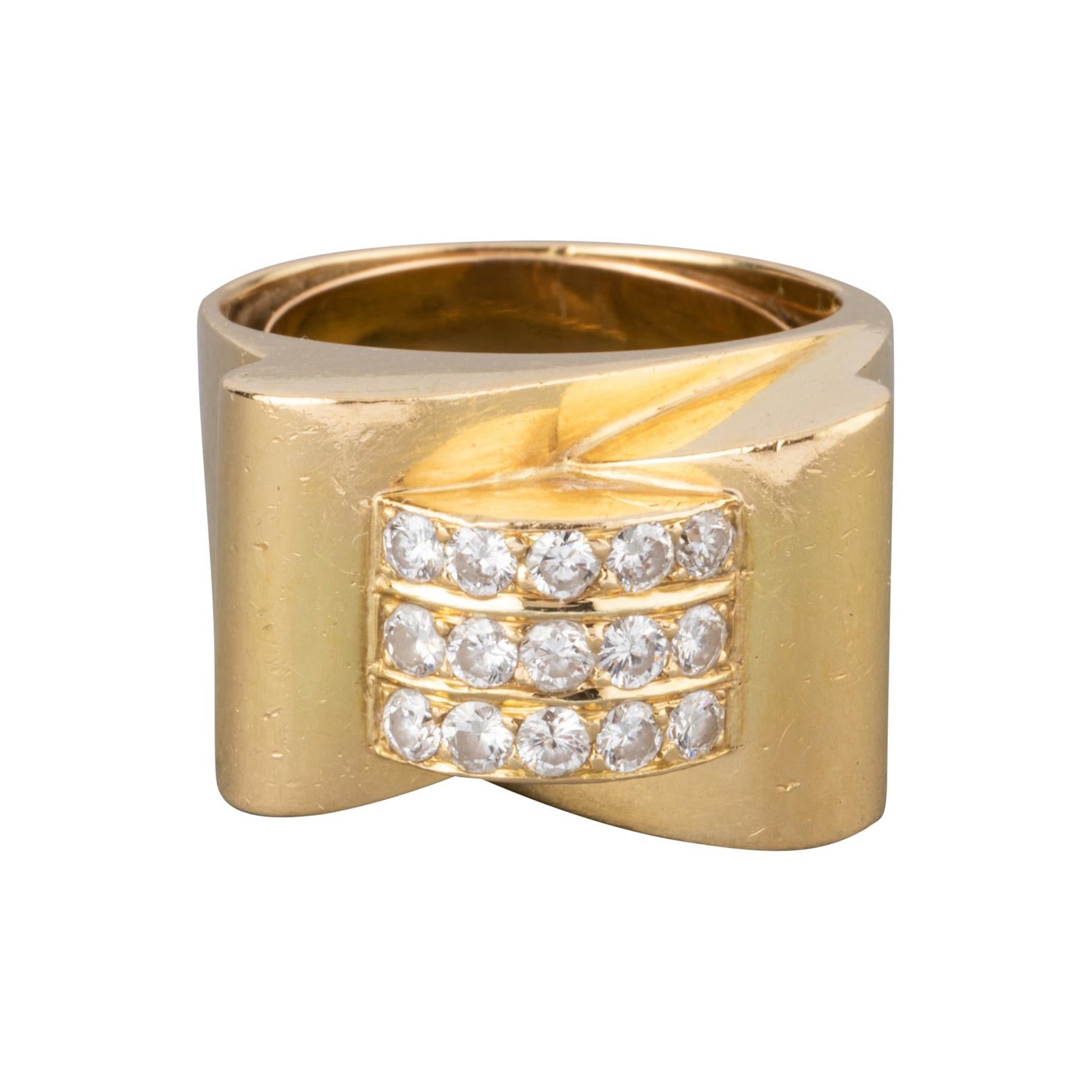 Gold and 1 Carat Diamonds French Tank Ring