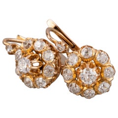 Gold and 1 Carat Diamond Antique French Earrings