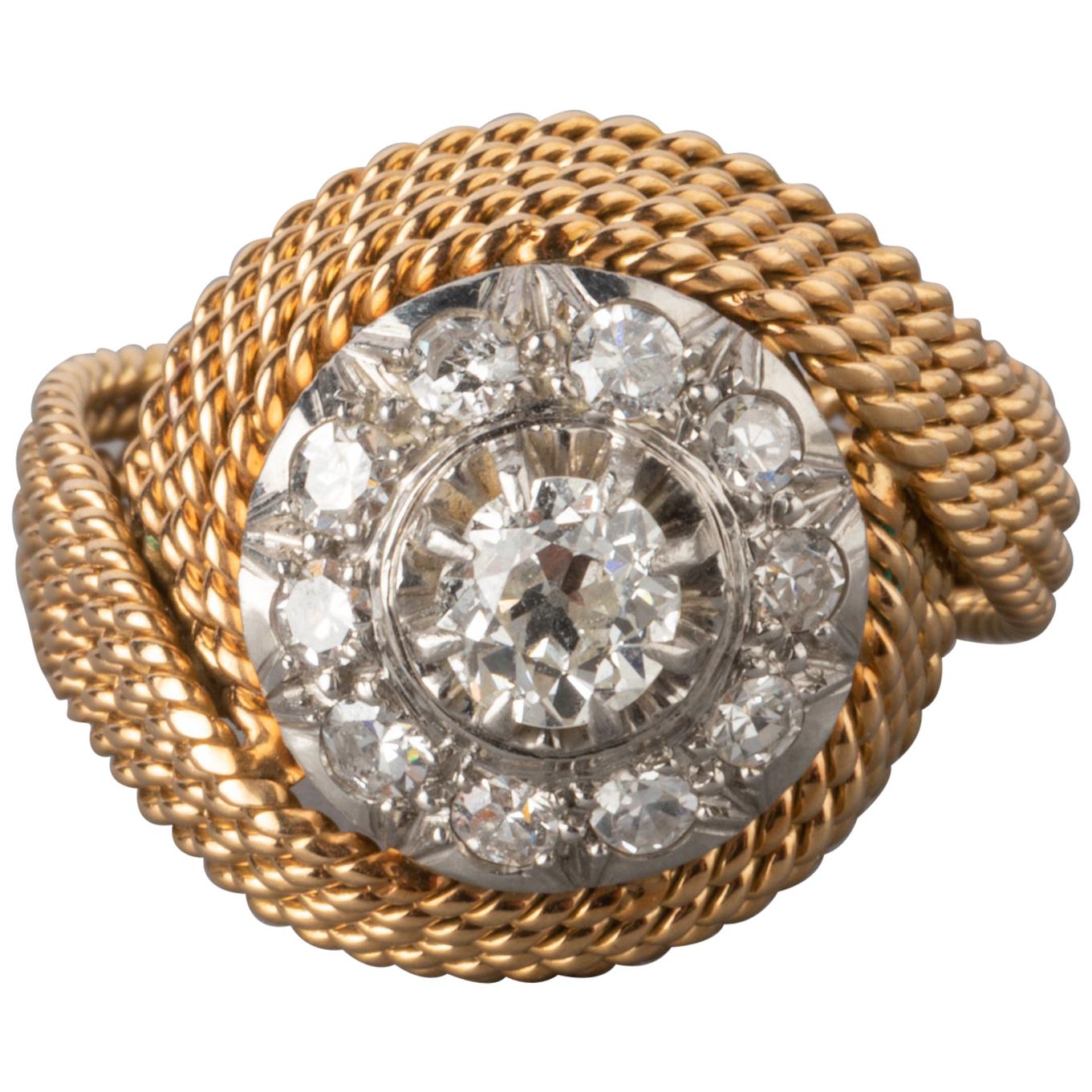 Gold and 1.10 Carat Diamonds French Vintage Ring