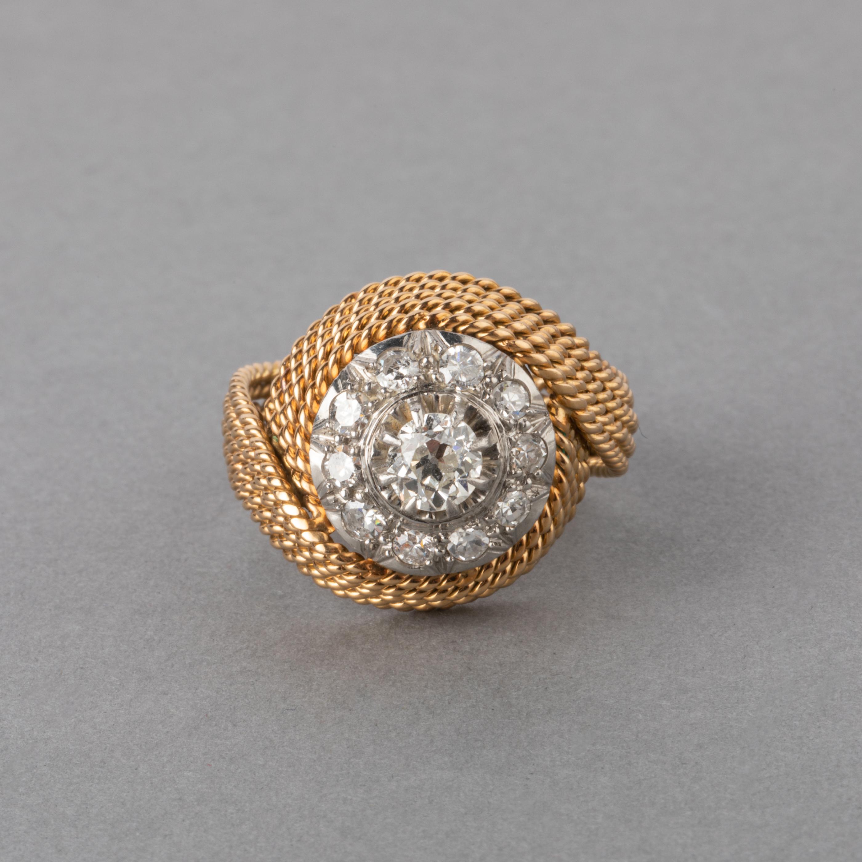 Round Cut Gold and 1.10 Carat Diamonds French Vintage Ring