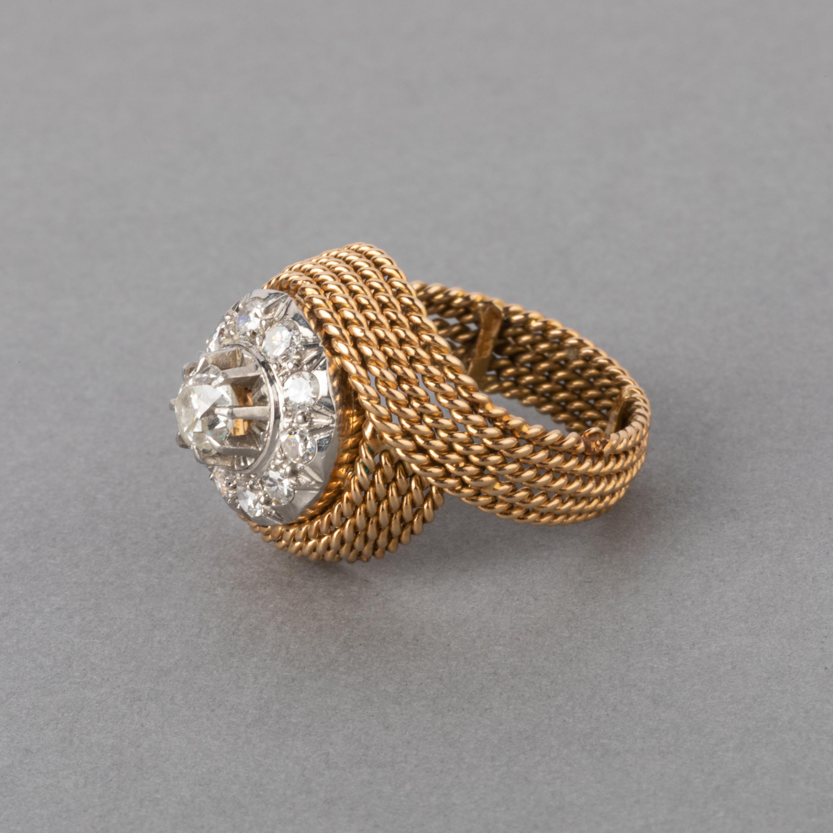 Gold and 1.10 Carat Diamonds French Vintage Ring In Good Condition In Saint-Ouen, FR