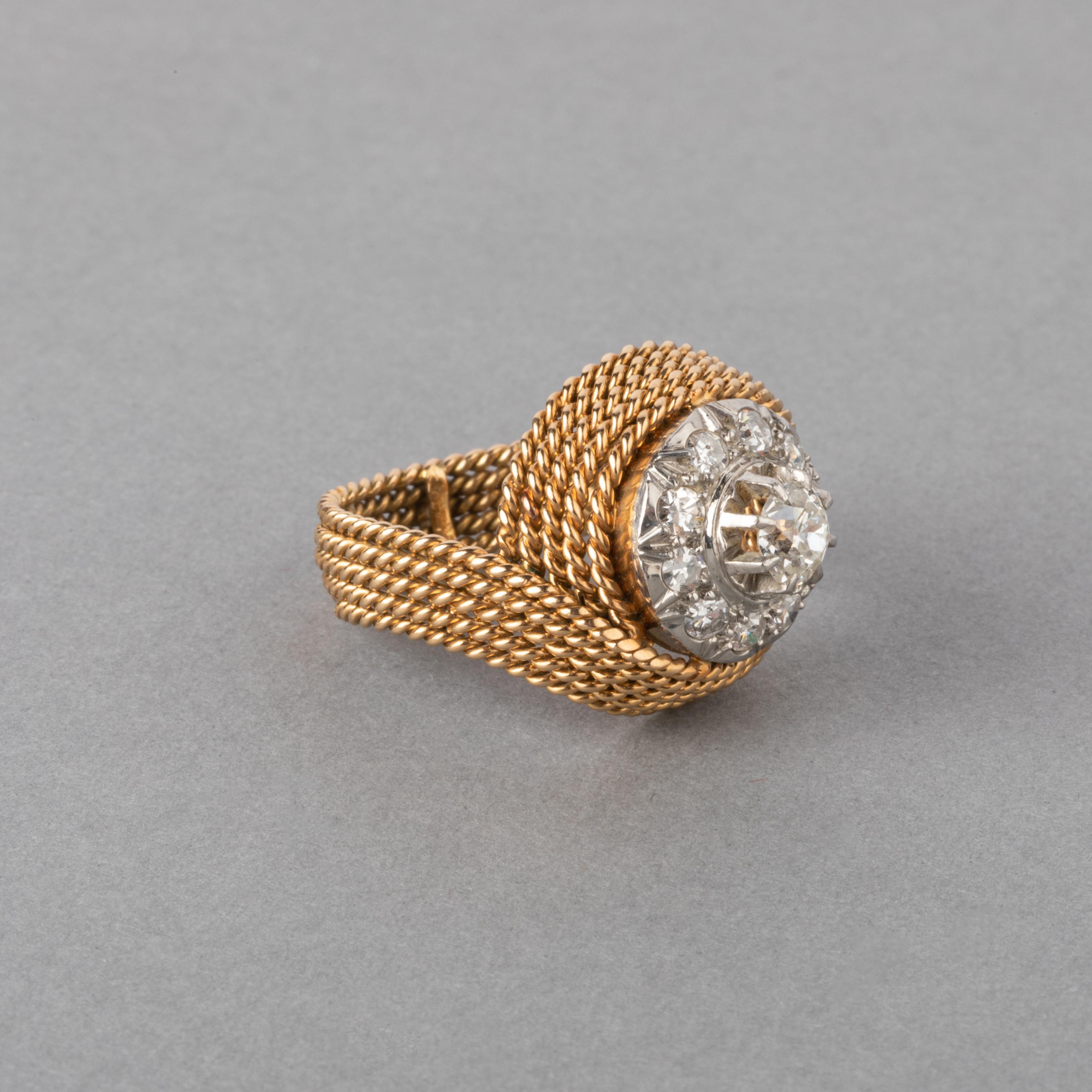 Gold and 1.10 Carat Diamonds French Vintage Ring 1