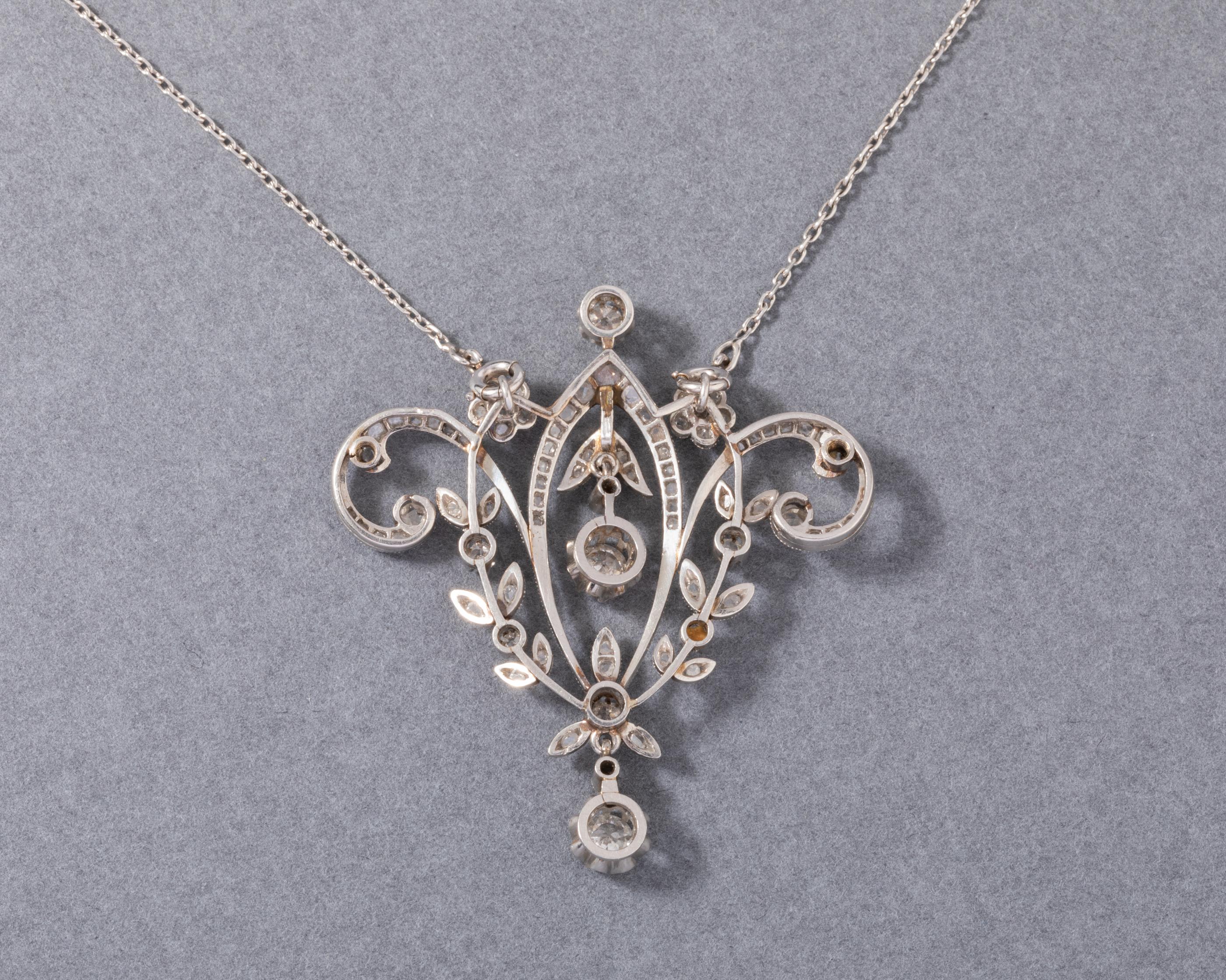 Gold and 1.20 Carats Diamonds French Antique Belle Epoque Pendant Necklace For Sale 1