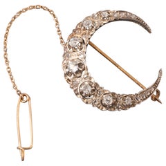 Crescente française ancienne en or et diamants de 1,20 carat