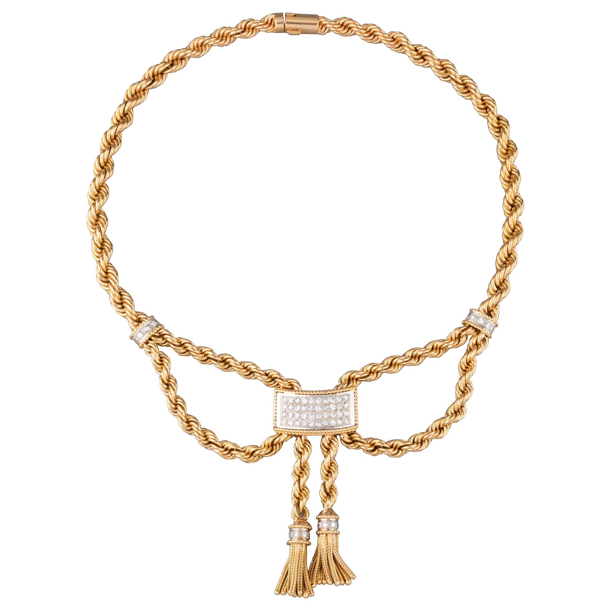 French Gold and Diamond Necklace at 1stDibs