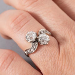 Gold and 1.40 Carats Diamonds French Antique Toi et Moi Ring