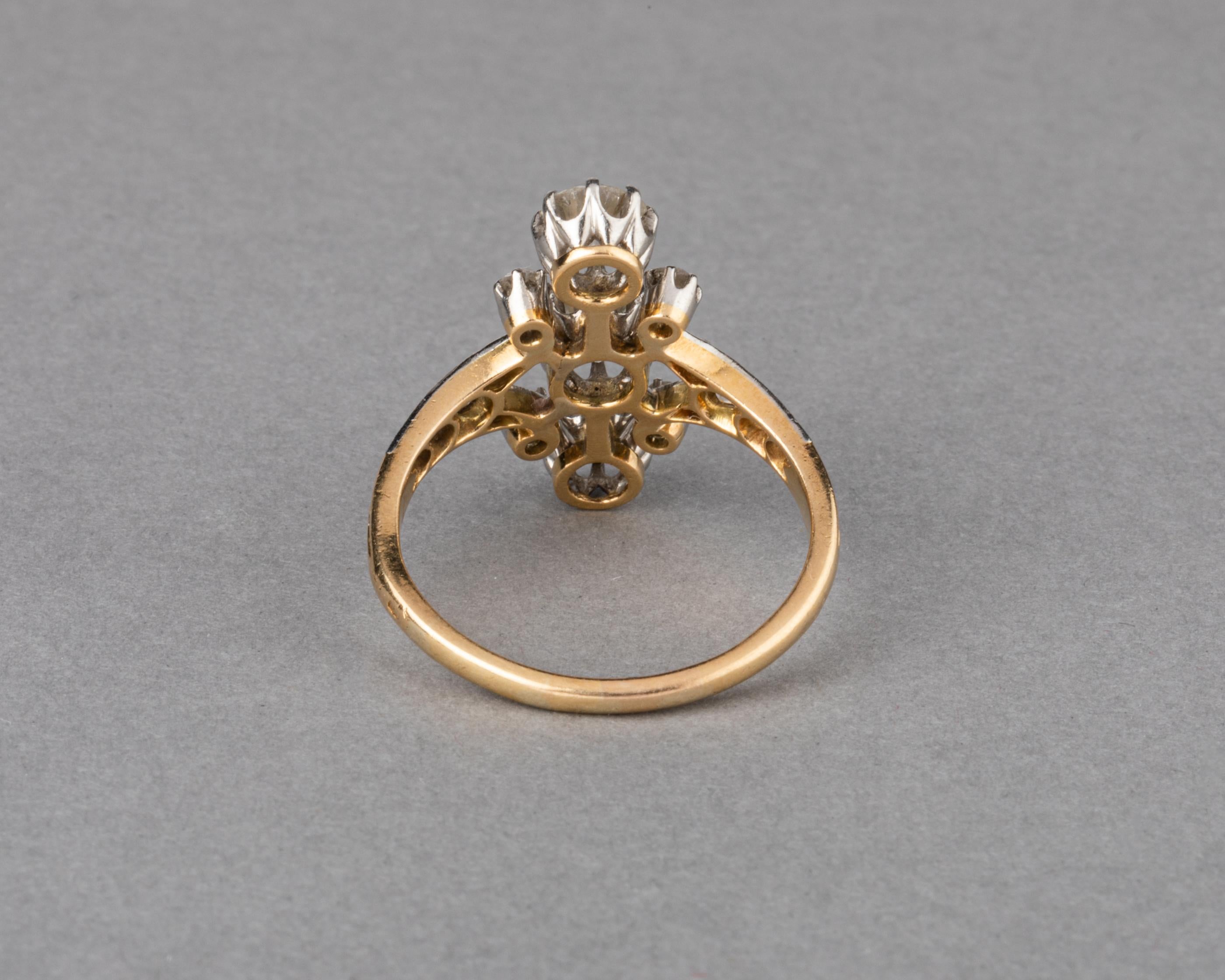 Belle Époque Gold and 1.60 Carats Diamonds Antique Belle Epoque Ring For Sale