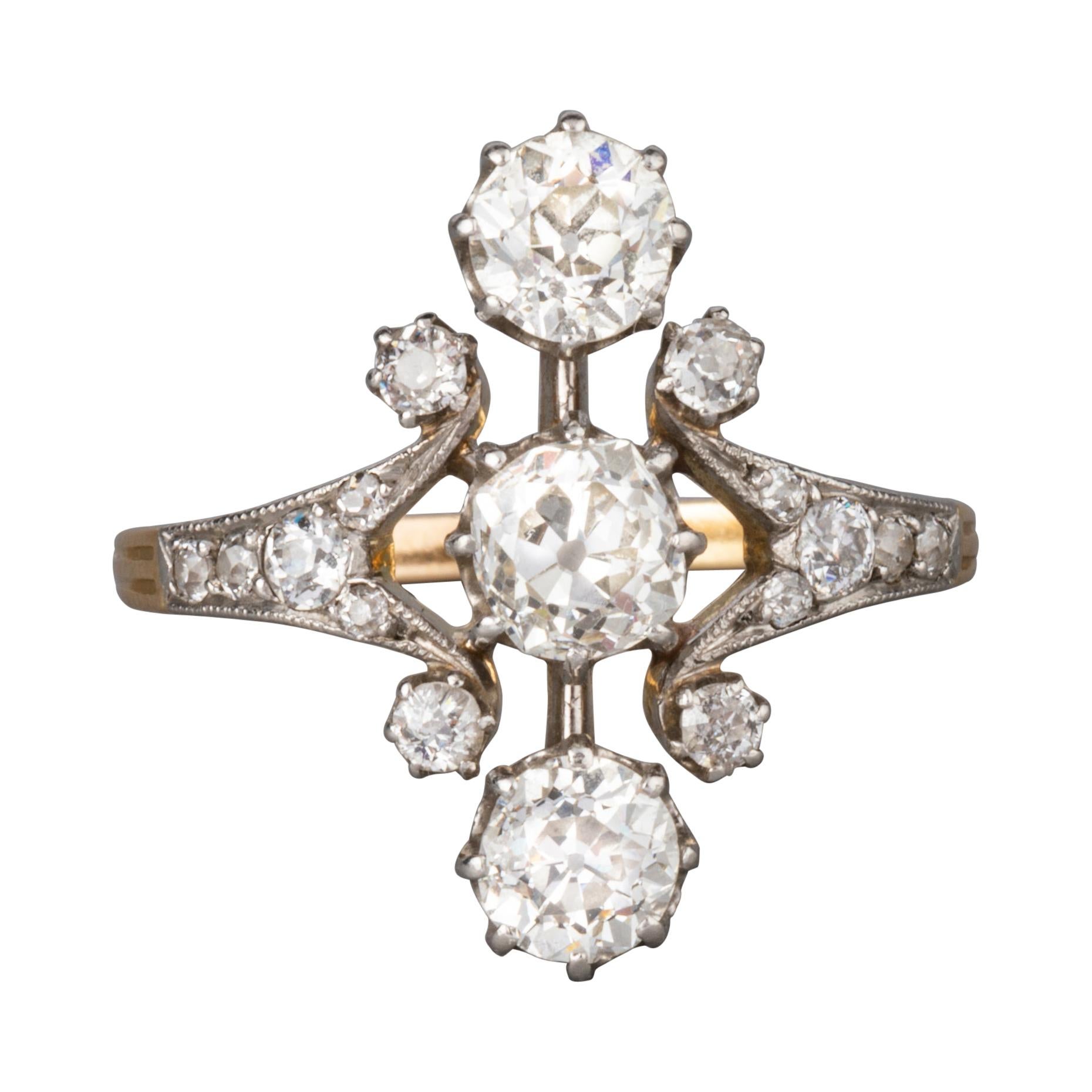 Gold and 1.60 Carats Diamonds Antique Belle Epoque Ring For Sale