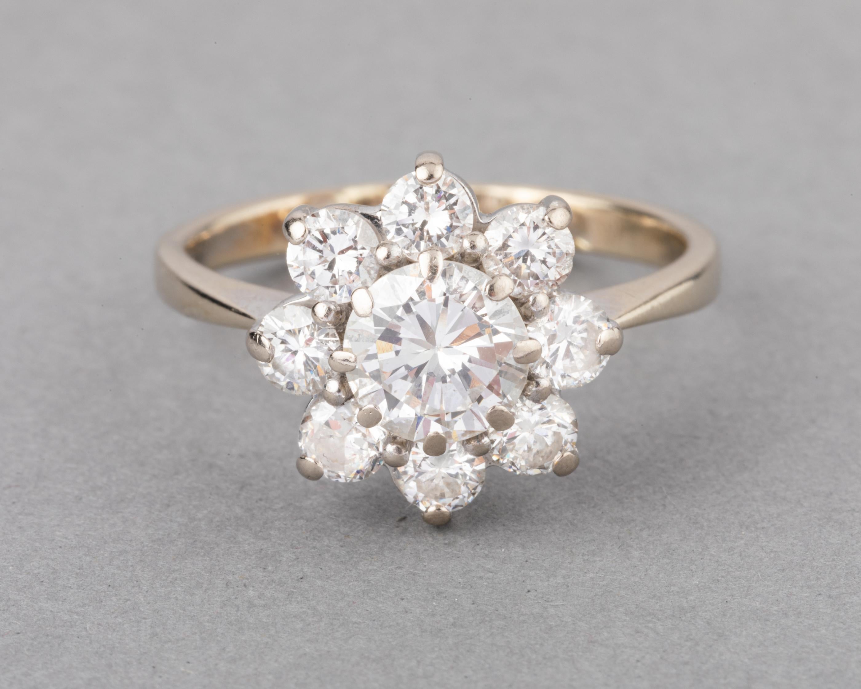 Women's Gold and 1.80 Carats Diamonds French Vintage Ring For Sale