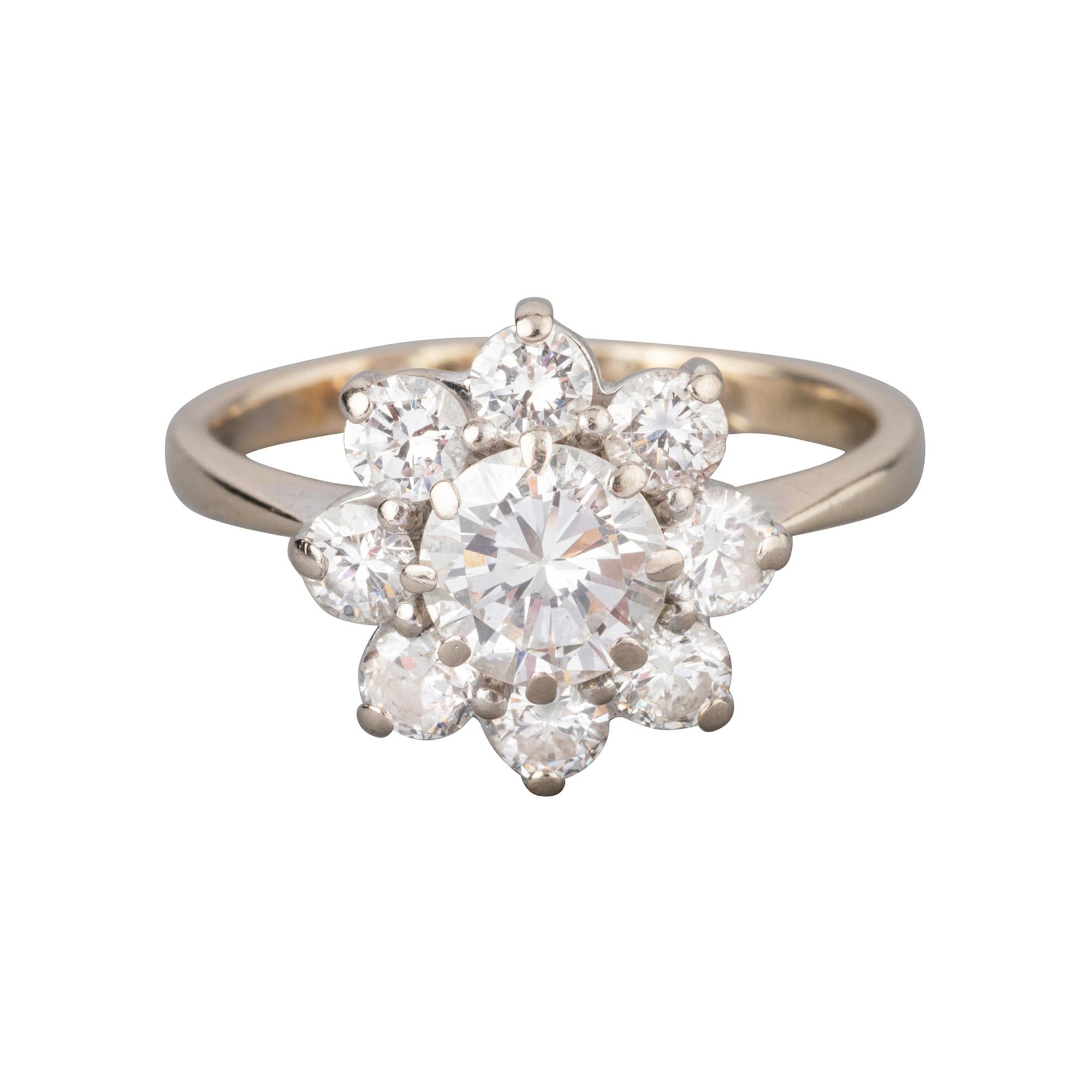 Gold and 1.80 Carats Diamonds French Vintage Ring For Sale