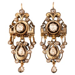 Antique Gold and 2 Carats Diamonds Napoleon III Earrings
