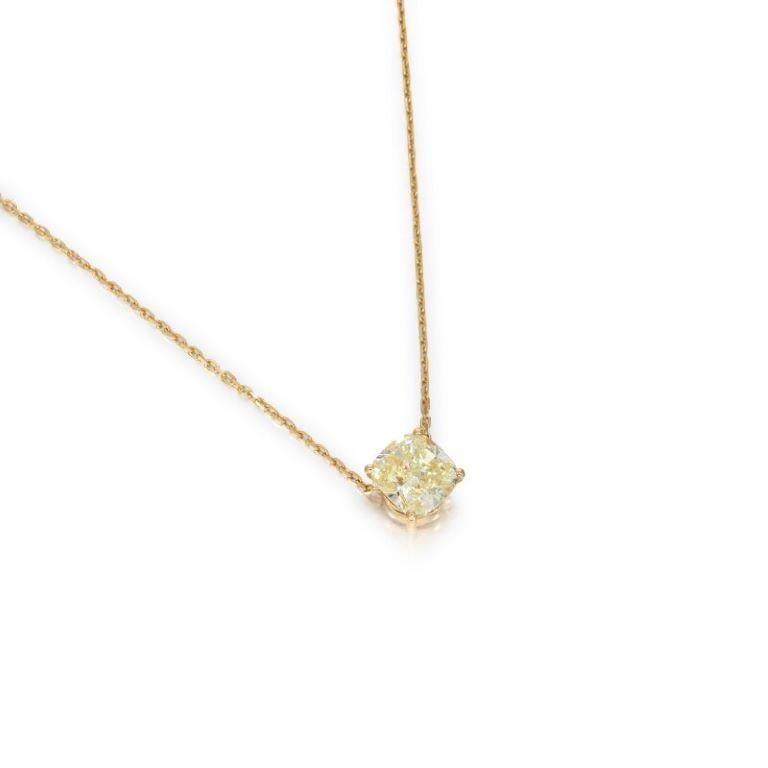 Cushion Cut GIA Certified 2.00ct Fancy Yellow Diamond  Necklace  For Sale