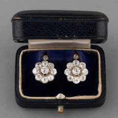 Gold and 2.50 Carats Diamonds French Antique Earrings