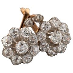 Gold and 2.50 Carats Diamonds French Antique Earrings