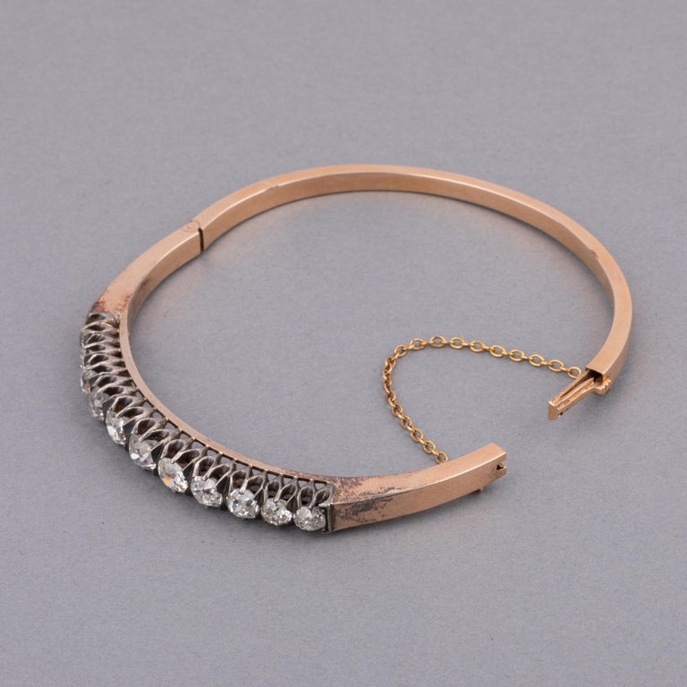 Bracelet français d'antiquités en or et diamants de 3 carats En vente