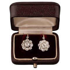 Gold and 3 Carats Diamonds French Antique Earrings