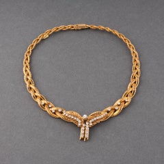 Gold and 3 Carats Diamonds French Rétro Necklace