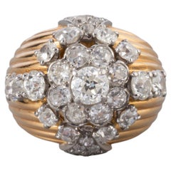 Gold and 3 Carats Diamonds French Retro Ring