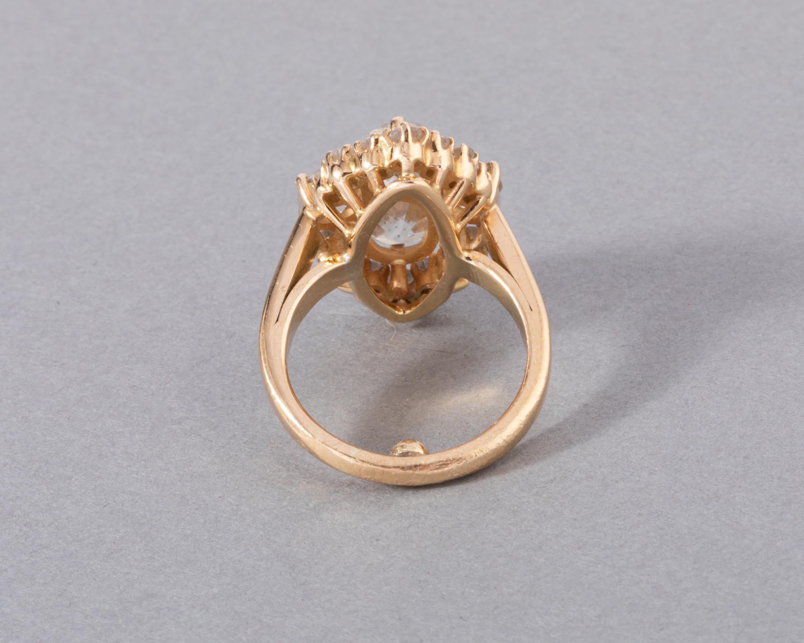 Women's Gold and 3 Carats Diamonds Vintage Ring For Sale
