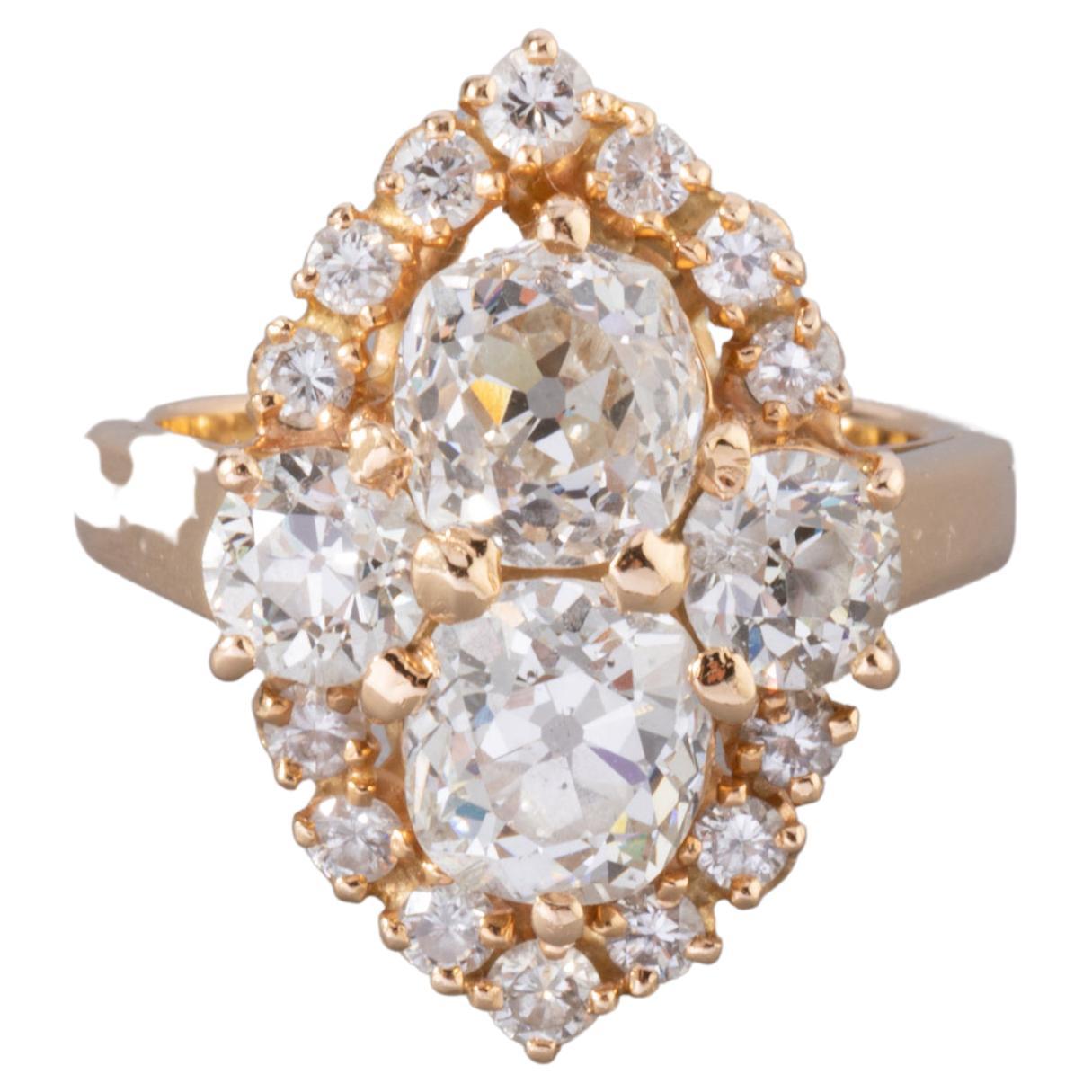 Gold and 3 Carats Diamonds Vintage Ring For Sale