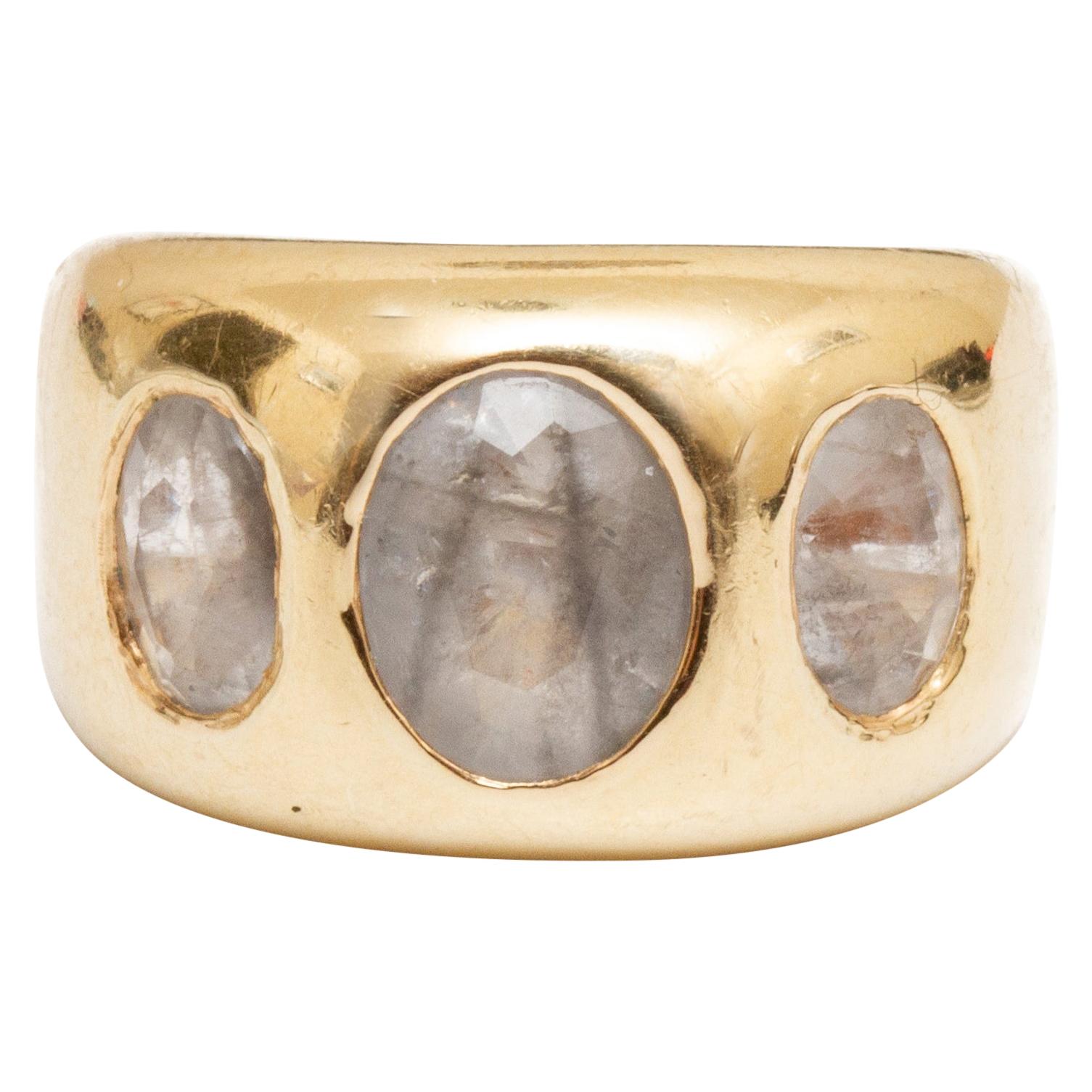 Gold and 3 Oval Quartz Ring