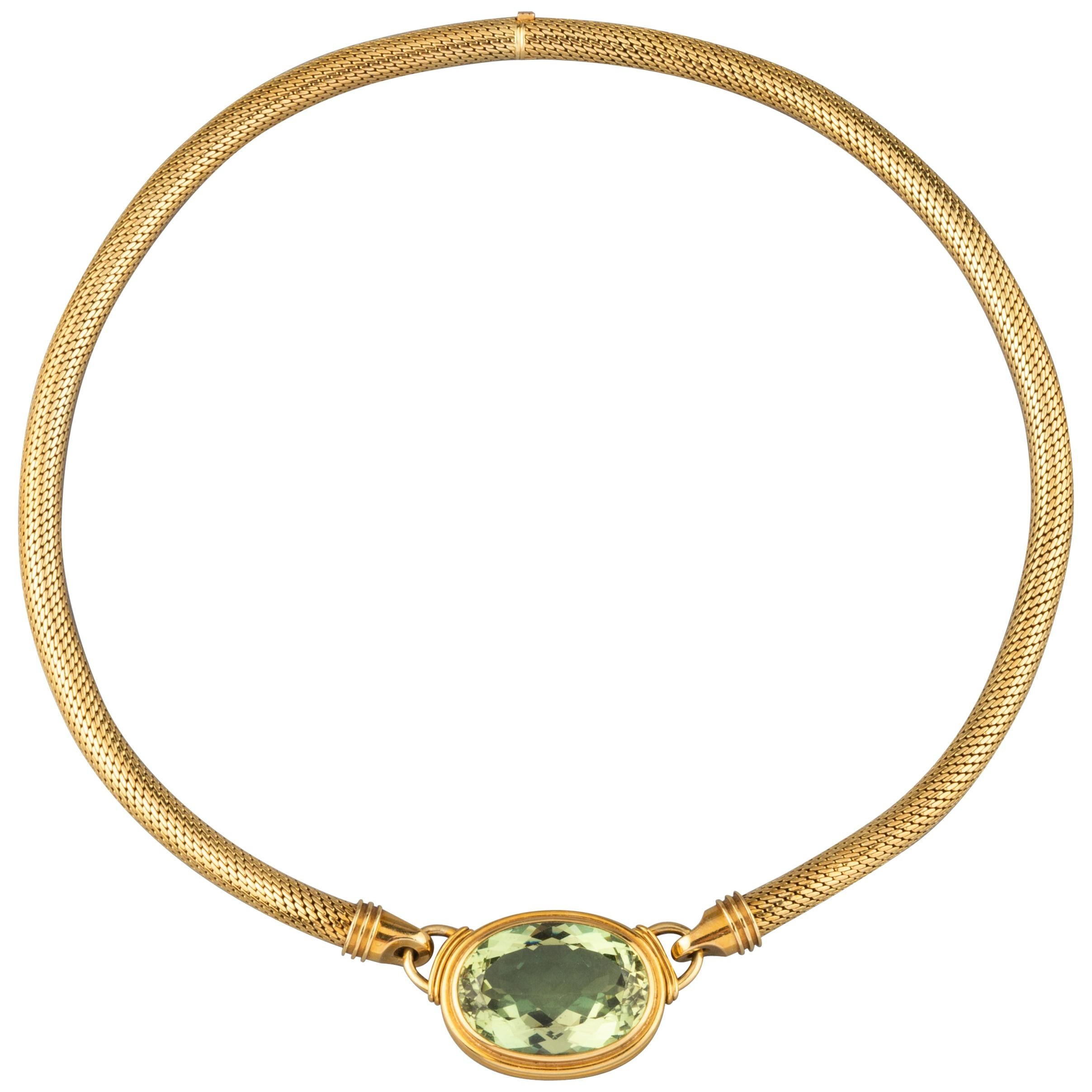 Gold and 30 Carats Peridot Gübelin Vintage Necklace For Sale