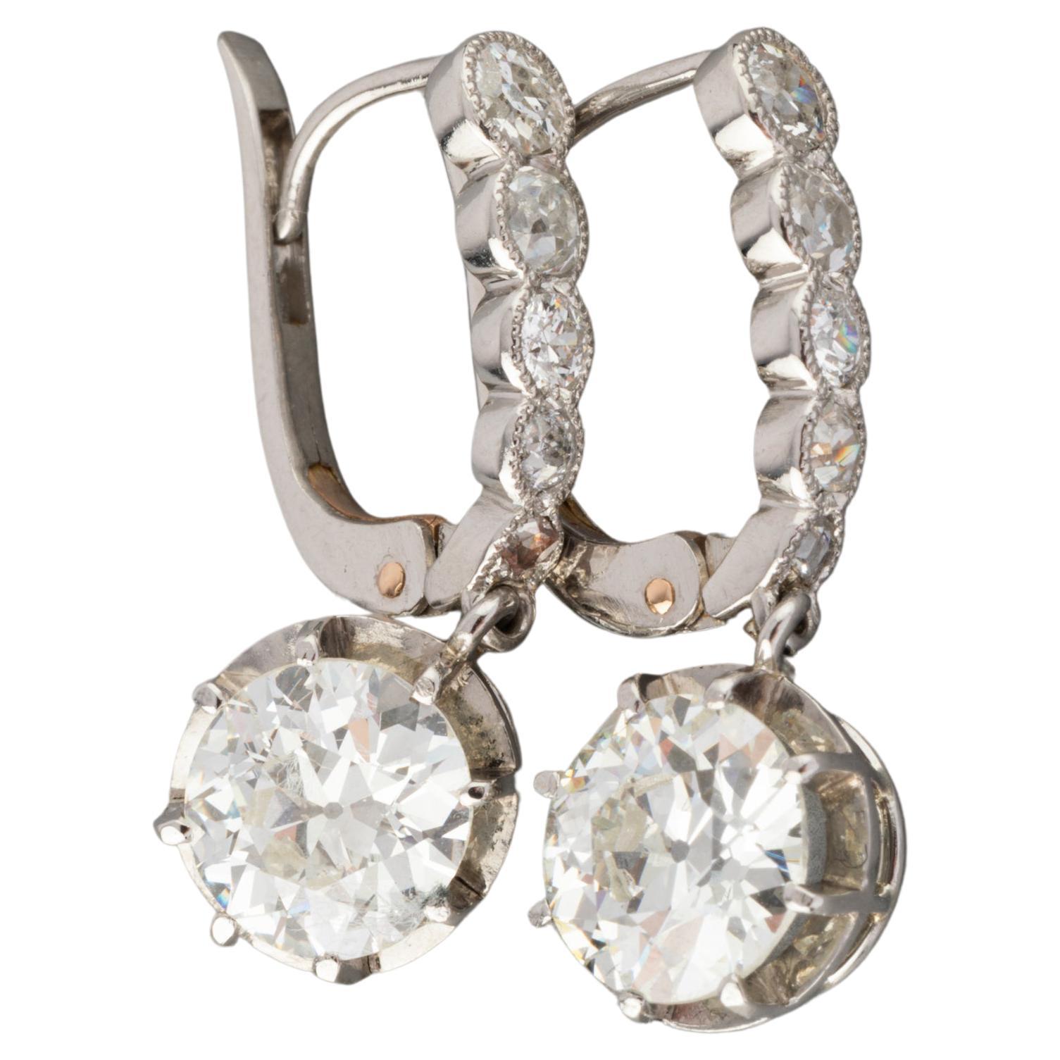 Gold and 3.39 Carats Diamonds French Antique Earrings For Sale