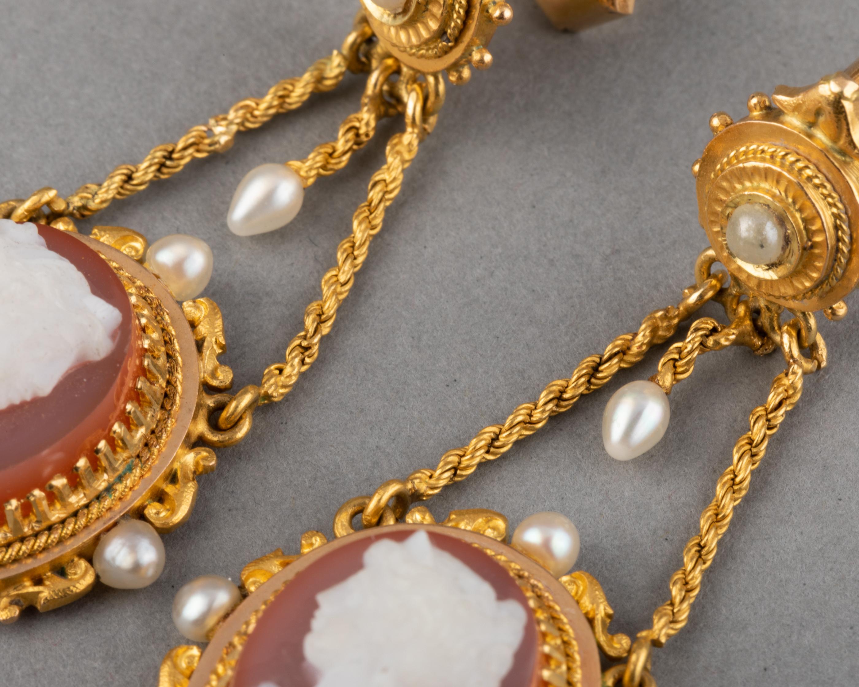 Gold and Agate Antique Napoleon III Earrings In Good Condition For Sale In Saint-Ouen, FR