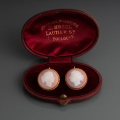 Gold and Agate Cameos French Antique Earrings