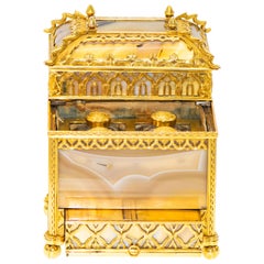 Antique Gold and Agate Gothic Table Necessaire