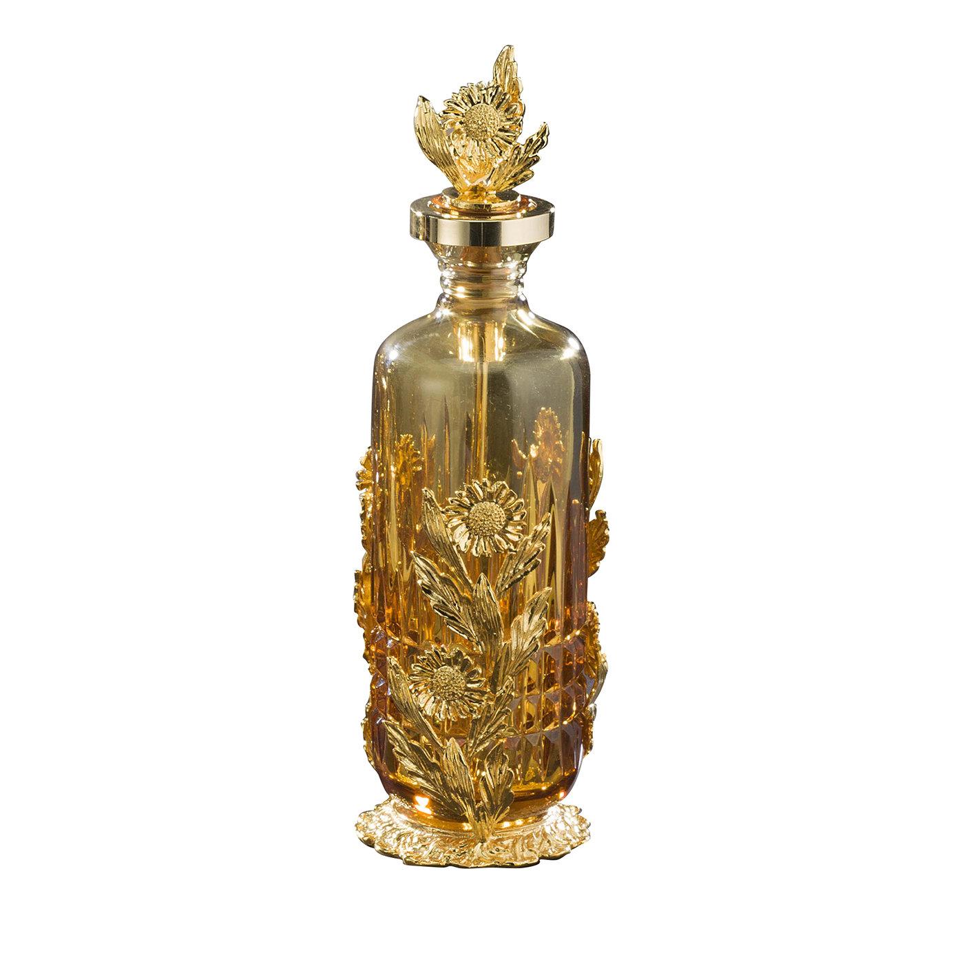 Gänseblümchen-Parfümflasche aus Gold und Bernsteinkristall im Angebot
